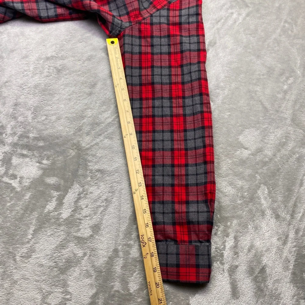 Banana Republic Mens Red Grey‎ Plaid Flannel Button Down Shirt Medium Western